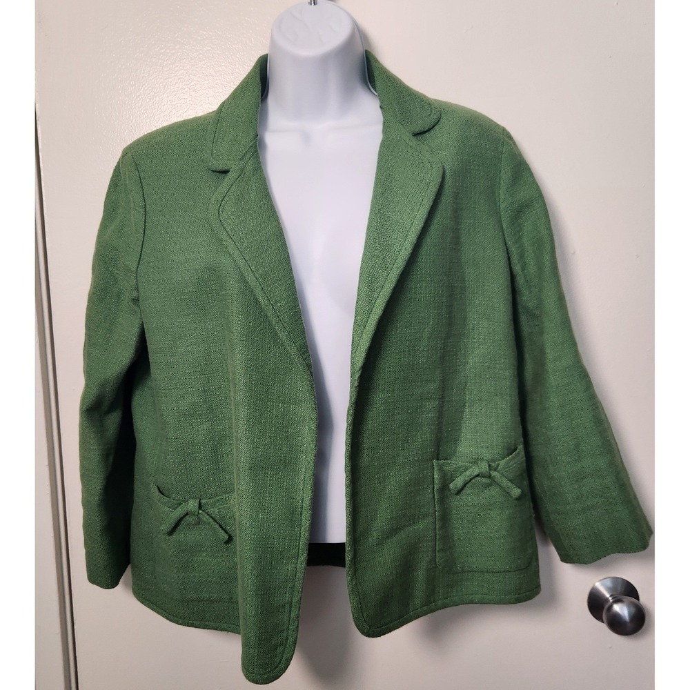 Talbots Linen Cotton Women's Cropped Blazer Size 10 Open Front 3/4 Sleeves Lined